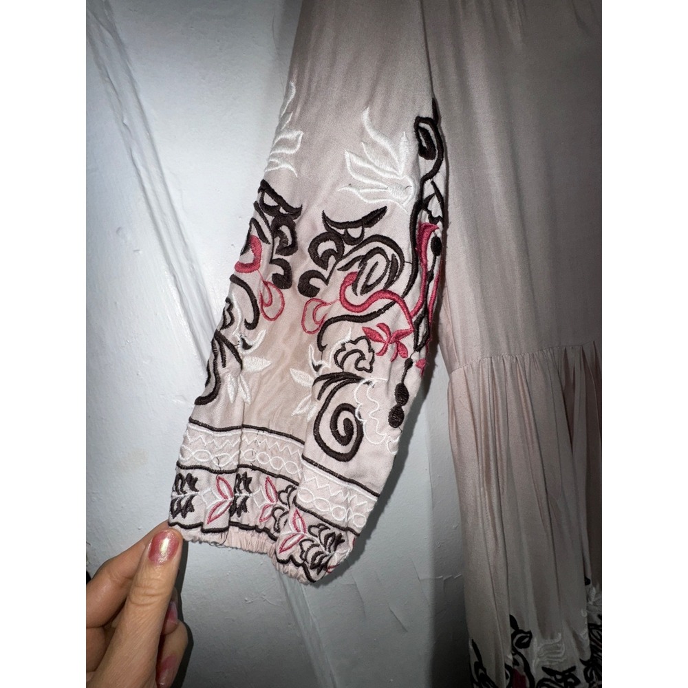 Tan World Market Womens S/M Embroidered Boho Dress Hippie Casual Western Cute - Picture 3 of 7